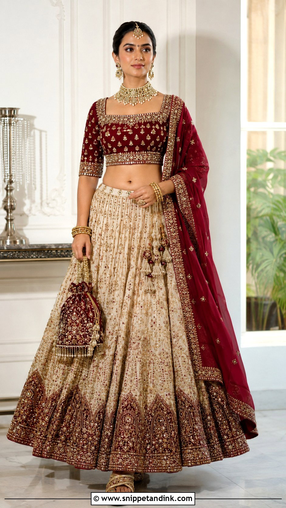Maroon Kundan Maggam Work Bridal Blouse - Snippet and Ink - 20 Bride Maggam Work Blouses Ideas