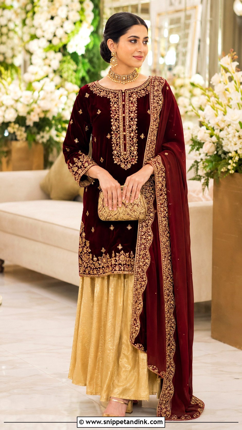 Maroon Kurti With Gold Skirt - Snippet and Ink - 20 Kurti Skirt Indian Weddings Ideas