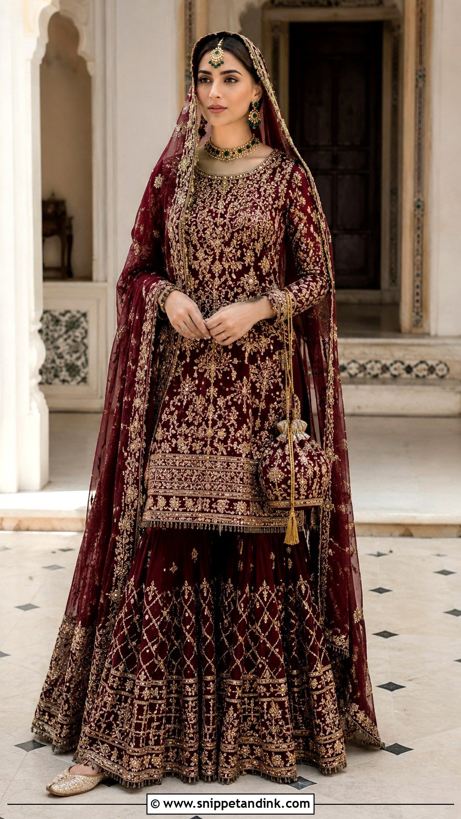 Maroon Long Shirt Haris Shakeel Bridal Dress - Snippet and Ink - 20 Haris Shakeel Bridal Dresses
