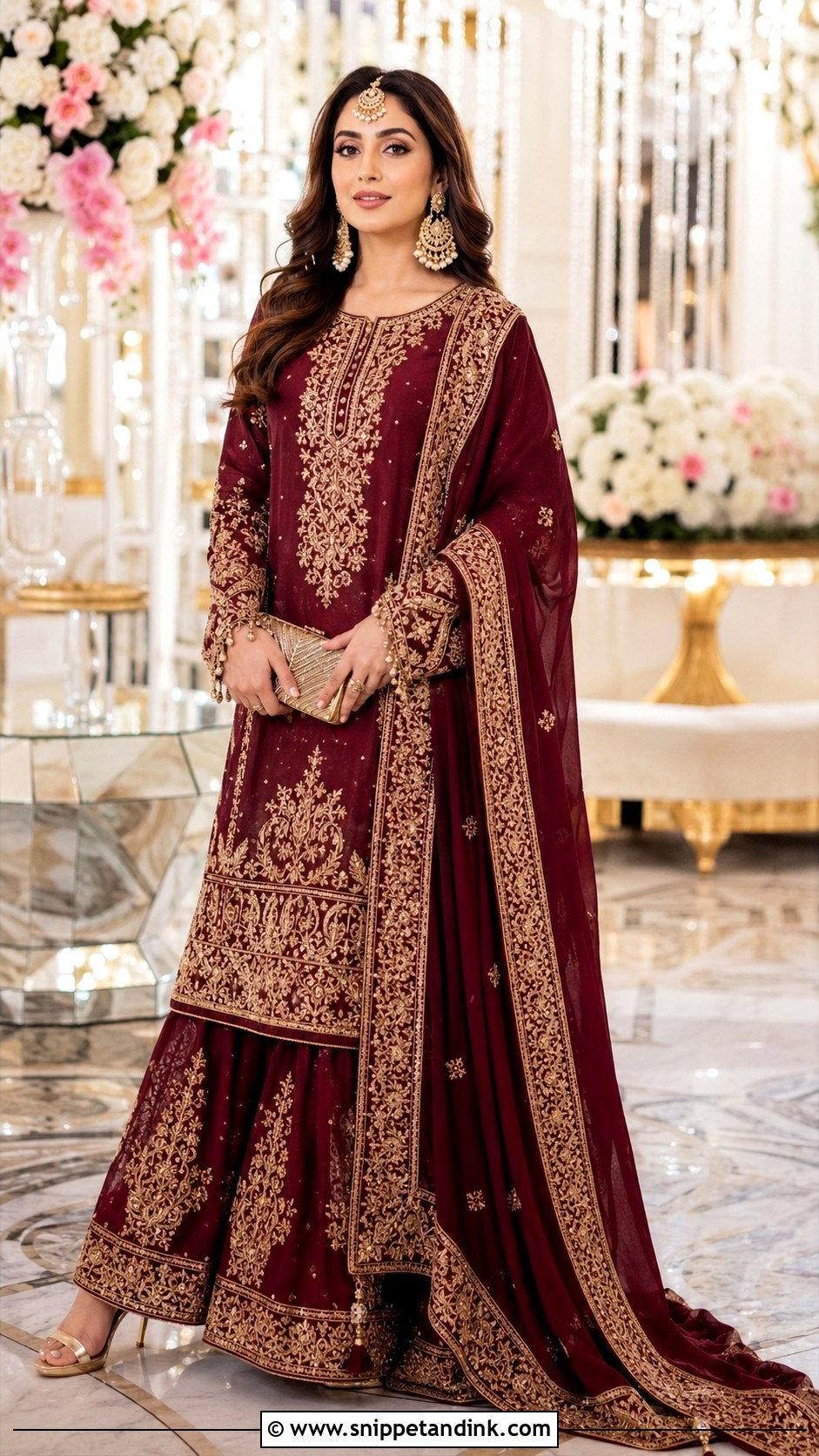Maroon Long Shirt With Lehenga - Snippet and Ink - 25 Pakistani Wedding Dresses Sisters