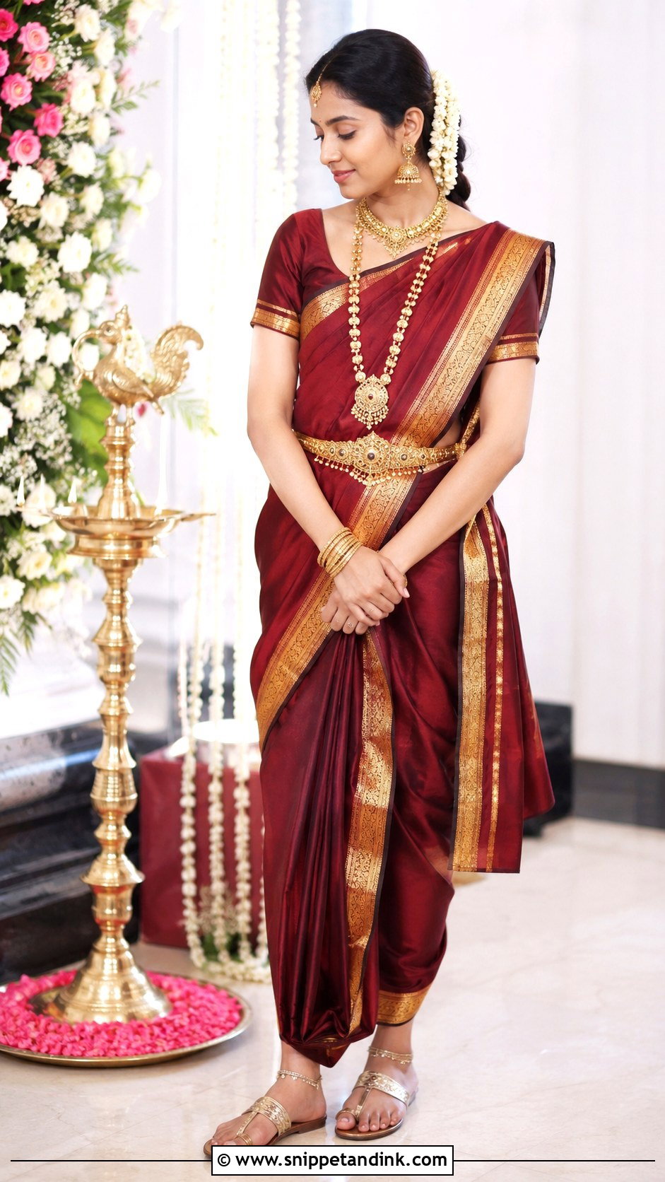 Maroon Madisar Brahmin Bridal Look - Snippet and Ink - 20 Brahmin Wedding Brides Ideas