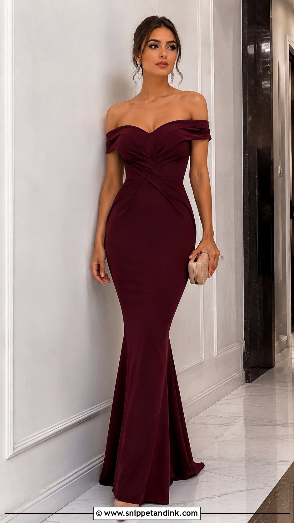 Maroon Mermaid Gown With Nude Heels - Snippet and Ink - 30 Maroon Gown Ideas