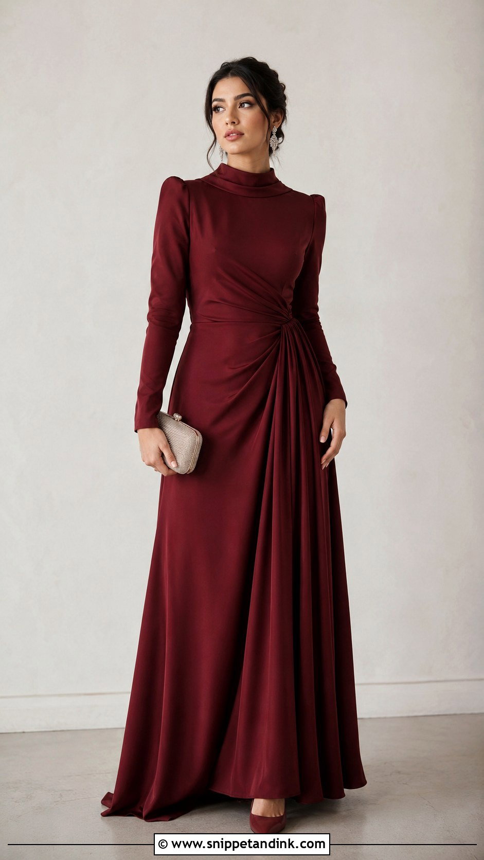 Maroon Modest Gown With Long Sleeves - Snippet and Ink - 30 Maroon Gown Ideas