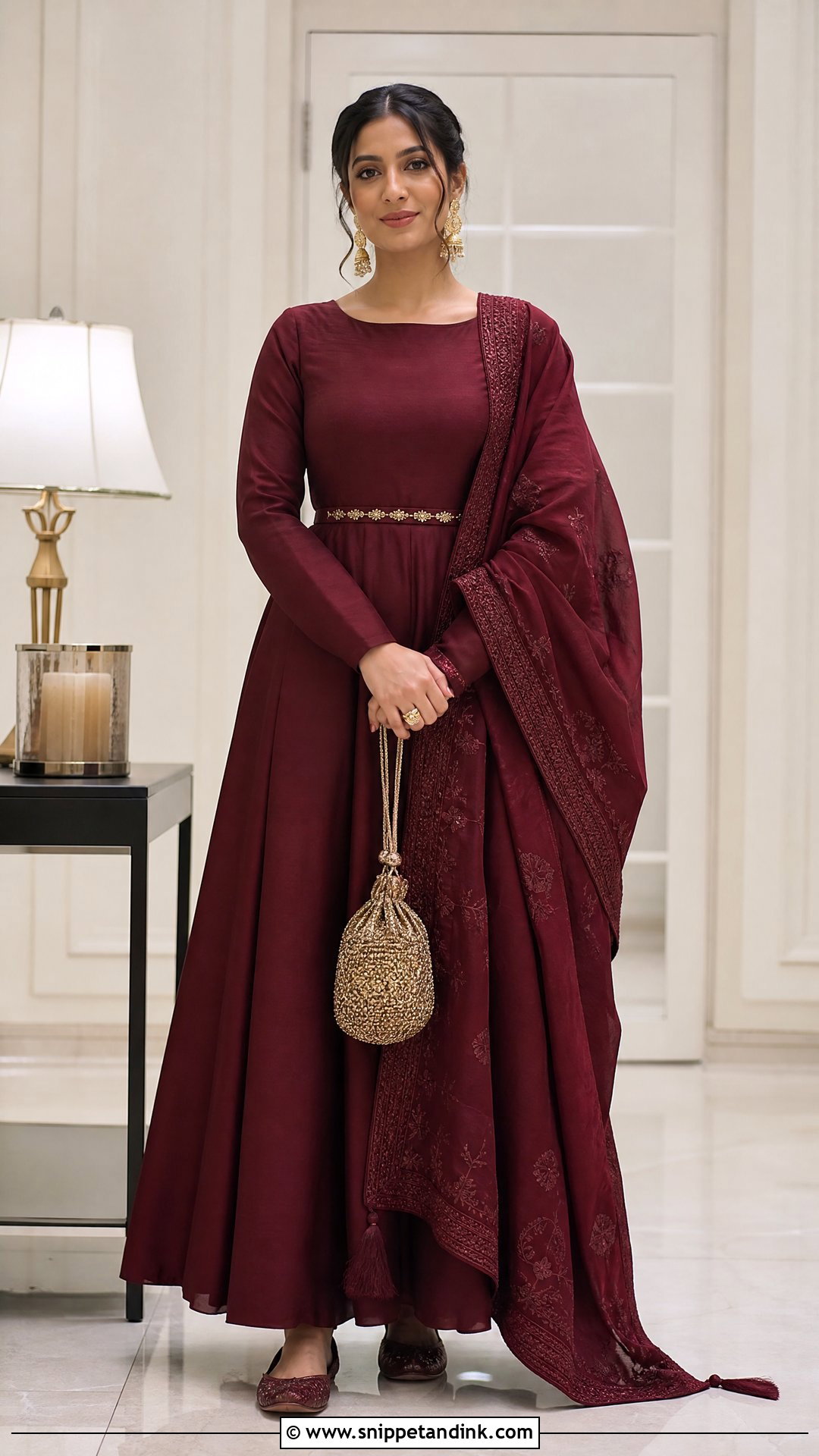 Maroon Monochrome Anarkali Outfit - Snippet and Ink - 20 Maroon Dupatta Combination Ideas