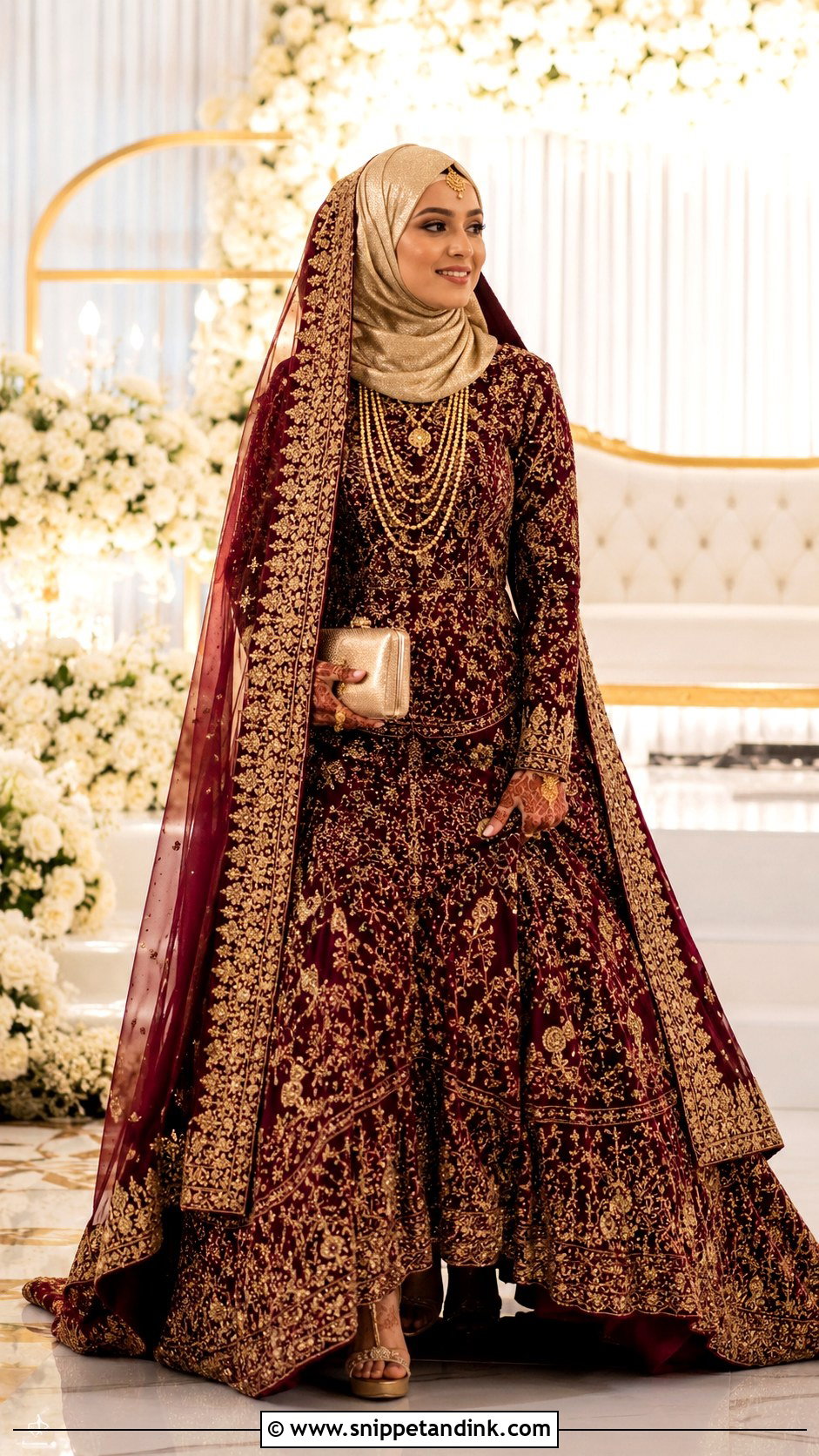 Maroon Muslim Bridal Dress - Snippet and Ink - 30 Muslim Bridal Dress Ideas