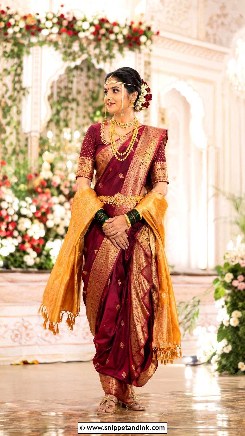 Maroon Nauvari Bride Look - Snippet and Ink - 20 Nauvari Bride Look Ideas