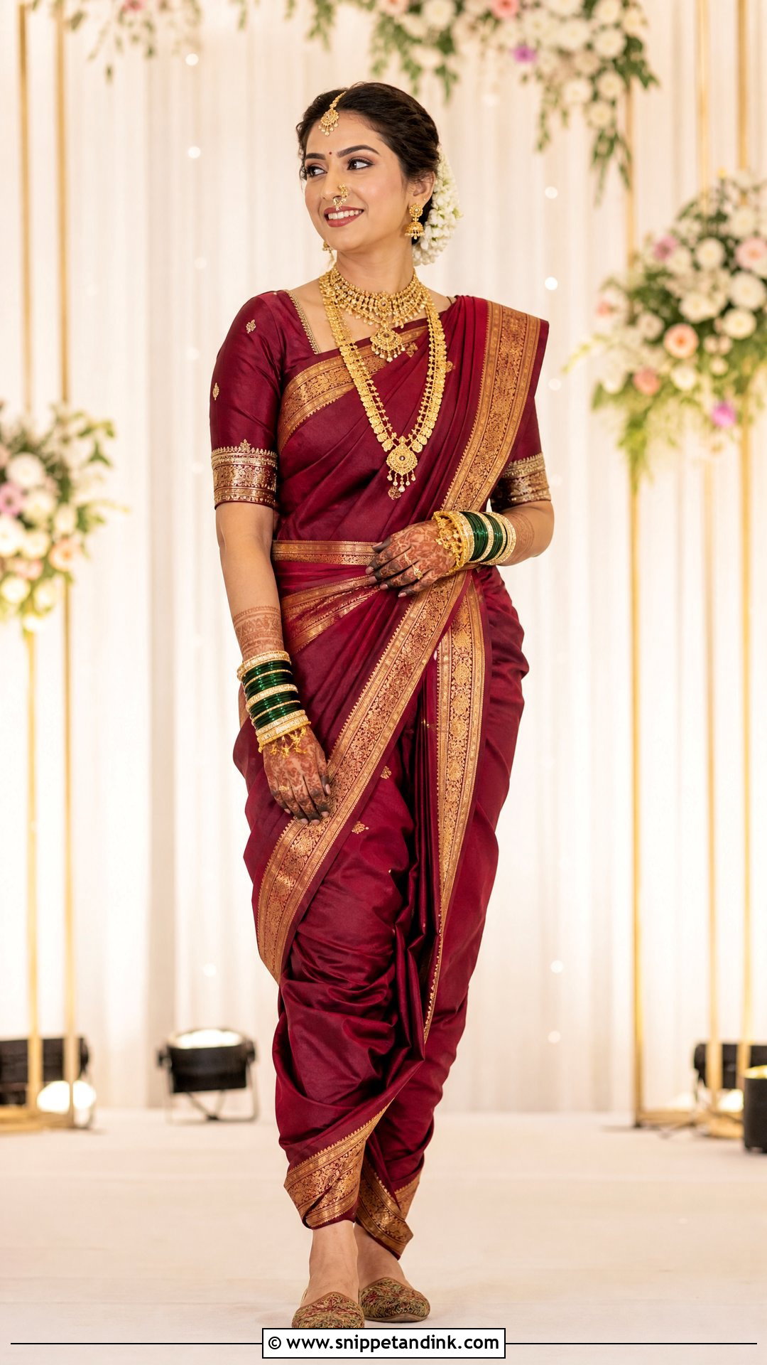 Maroon Nauwari Bride Look - Snippet and Ink - 25 Nauwari Bride Look Ideas