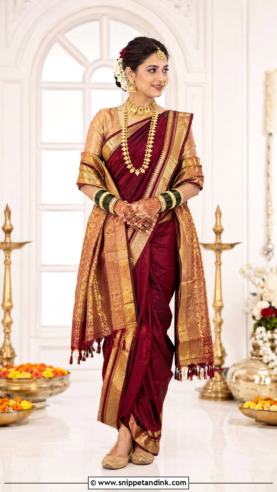 Maroon Navvari Bridal Look - Snippet and Ink - 30 Navvari Bridal Look Ideas