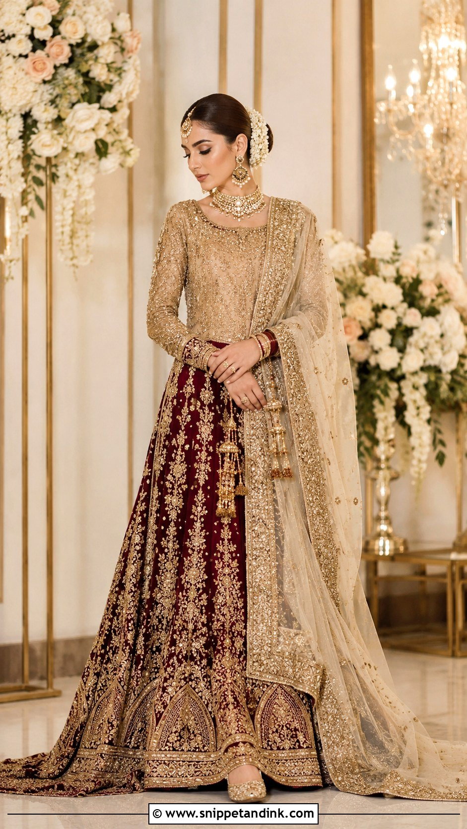 Maroon Nikah Lehenga With Gold Shirt - Snippet and Ink - 25 Pakistani Nikah Bridal Wear Ideas