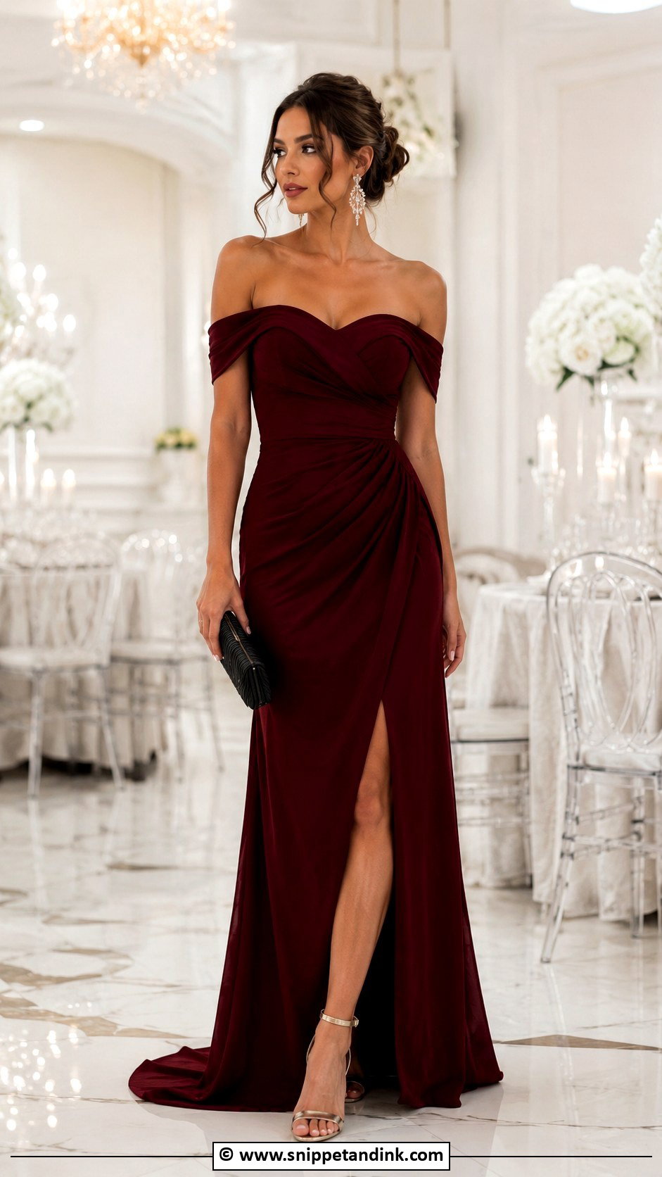 Maroon Off Shoulder Wedding Dress - Snippet and Ink - 25 Maroon Wedding Dress Ideas
