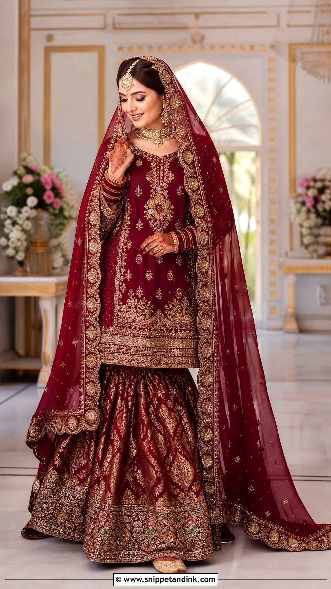 Maroon Pakistani Barat Bridal Farshi Gharara - Snippet and Ink - 20 Pakistani Barat Bridal Dress Ideas