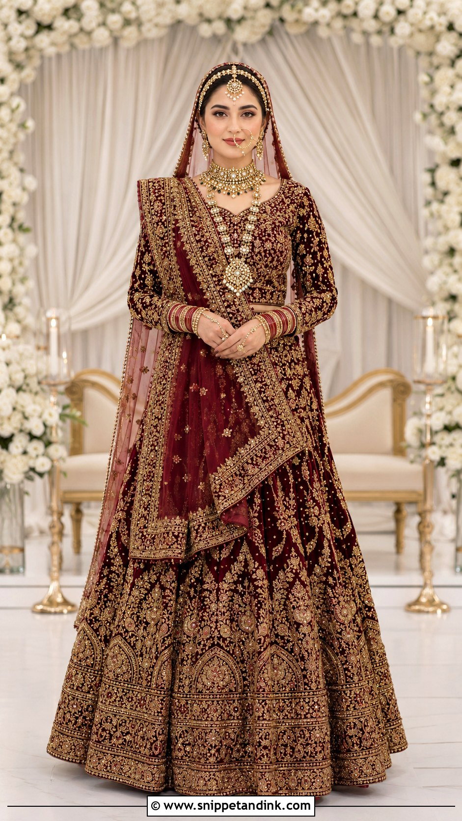 Maroon Pakistani Barat Dress With Double Dupatta - Snippet and Ink - 20 Maroon Pakistani Bridal Dress Ideas