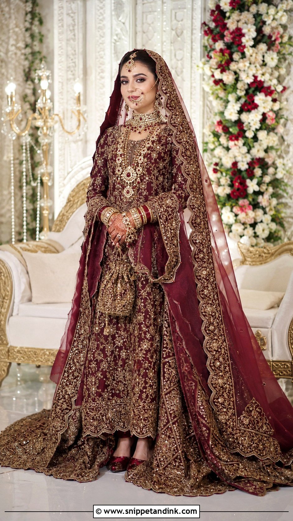 Maroon Pakistani Bridal Barat Farshi Lehenga - Snippet and Ink - 20 Pakistani Bridal Barat Dresses
