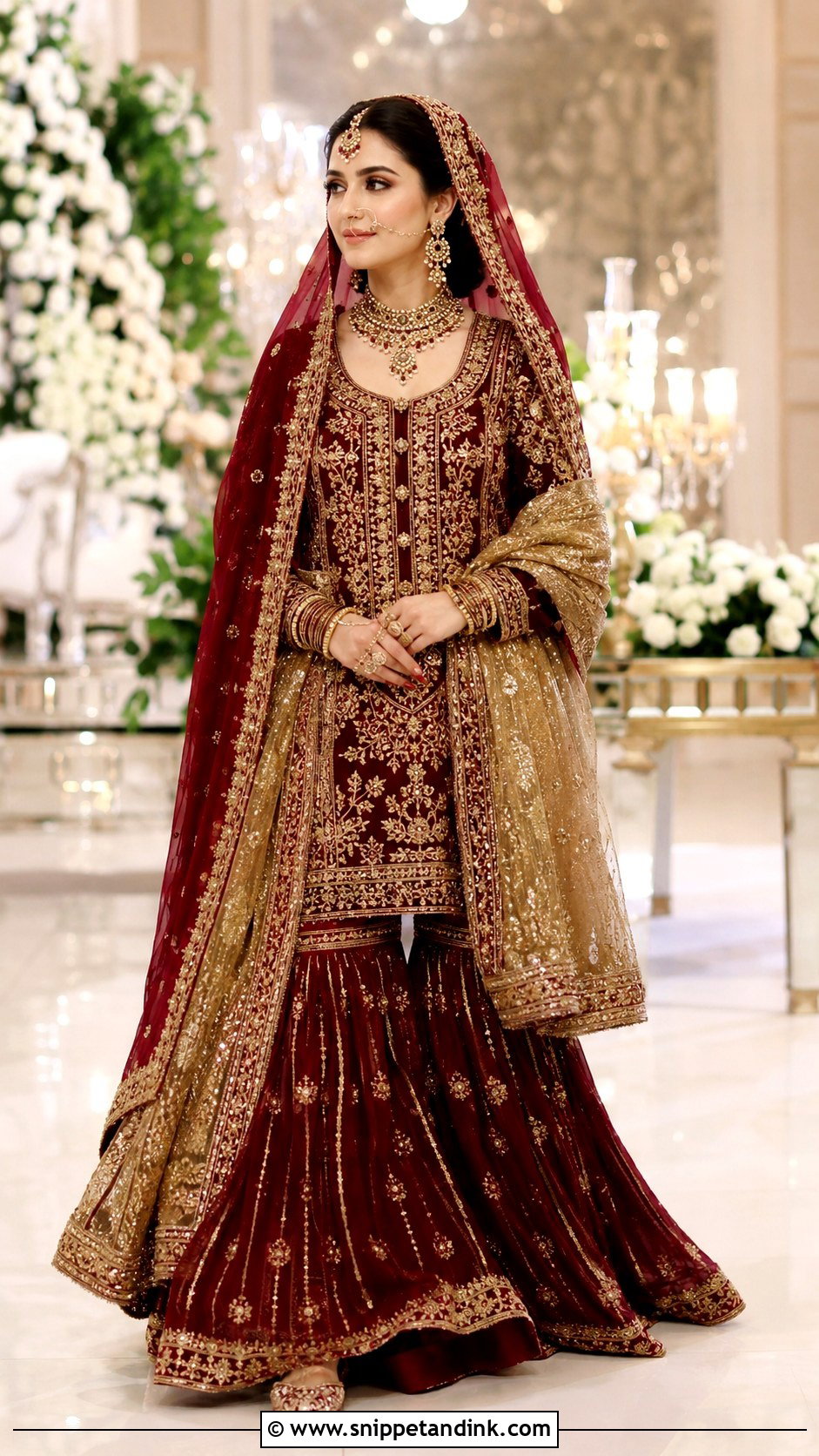 Maroon Pakistani Bridal Barat Sharara - Snippet and Ink - 20 Pakistani Bridal Barat Dresses