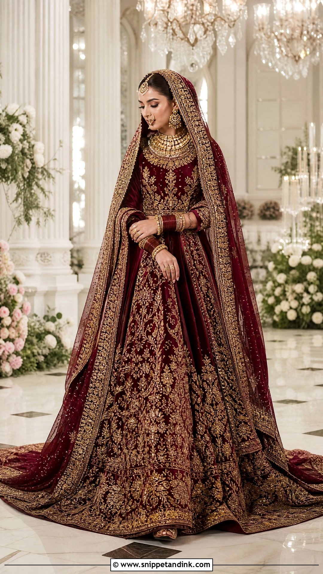 Maroon Pakistani Bridal Farshi Lehenga - Snippet and Ink - 20 Pakistani Bridal Wedding Dresses