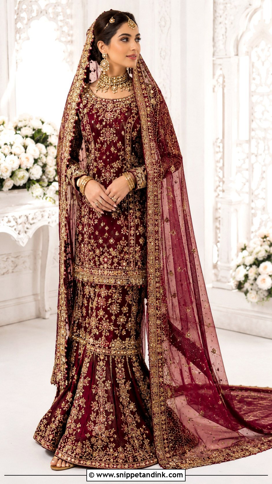 Maroon Pakistani Bridal Fishtail Lehenga - Snippet and Ink - 20 Maroon Pakistani Bridal Dress Ideas