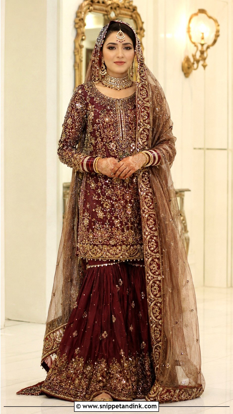 Maroon Pakistani Bridal Gharara - Snippet and Ink - 30 Pakistani Brides Ideas