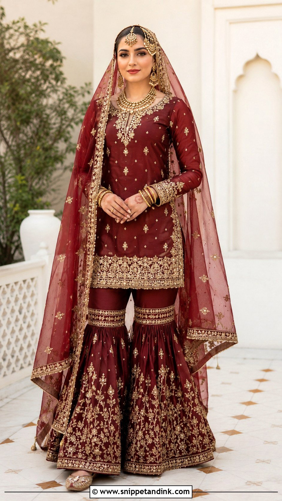 Maroon Pakistani Bridal Gharara - Snippet and Ink - 20 Maroon Pakistani Bridal Dress Ideas