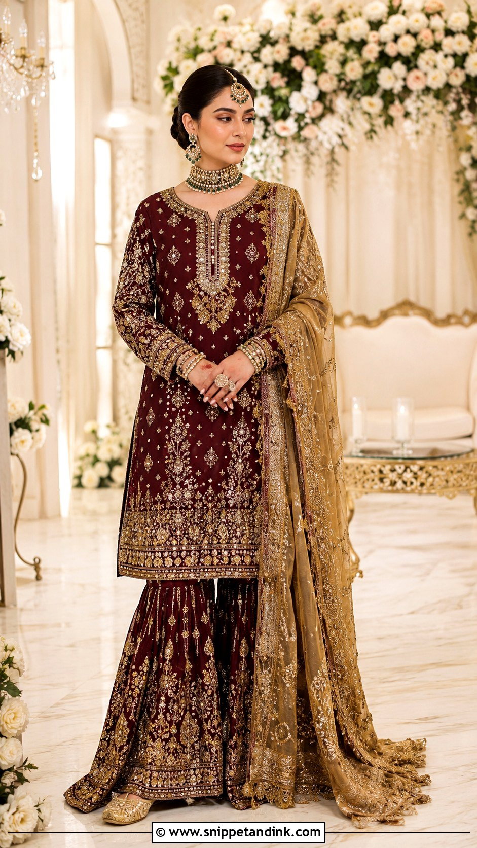 Maroon Pakistani Bridal Gharara - Snippet and Ink - 30 Pakistani Bridal Look Ideas