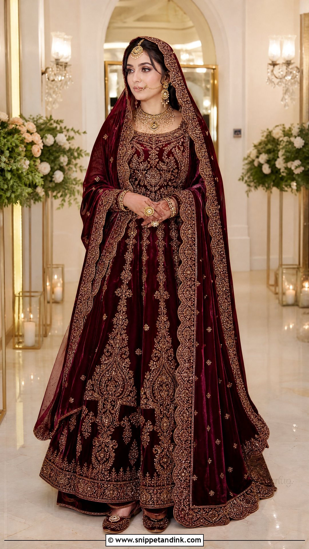 Maroon Pakistani Bridal Gown With Antique Gold Embroidery - Snippet and Ink - 20 Pakistani Bridal Gown Ideas