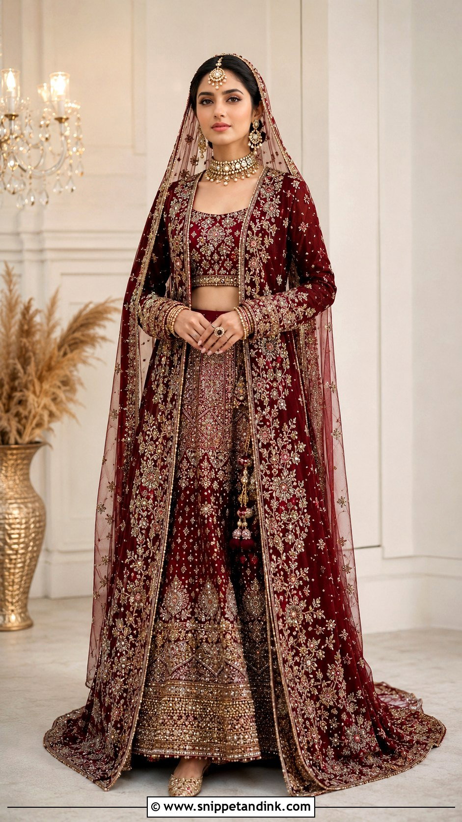 Maroon Pakistani Bridal Jacket Lehenga - Snippet and Ink - 20 Maroon Pakistani Bridal Dress Ideas