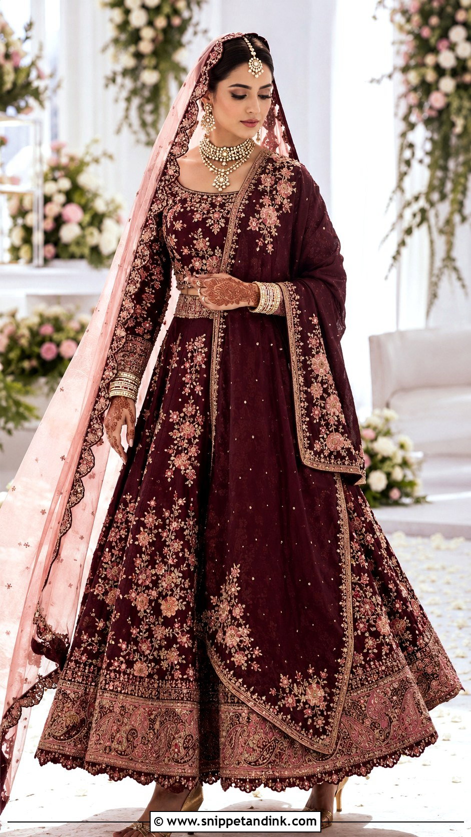 Maroon Pakistani Bridal Lehenga With Blush Dupatta - Snippet and Ink - 20 Maroon Pakistani Bridal Dress Ideas