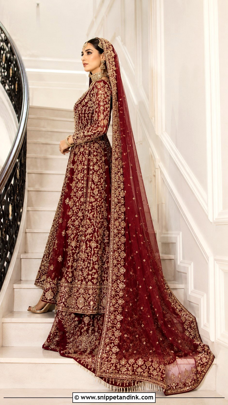 Maroon Pakistani Bridal Maxi With Train - Snippet and Ink - 20 Maroon Pakistani Bridal Dress Ideas