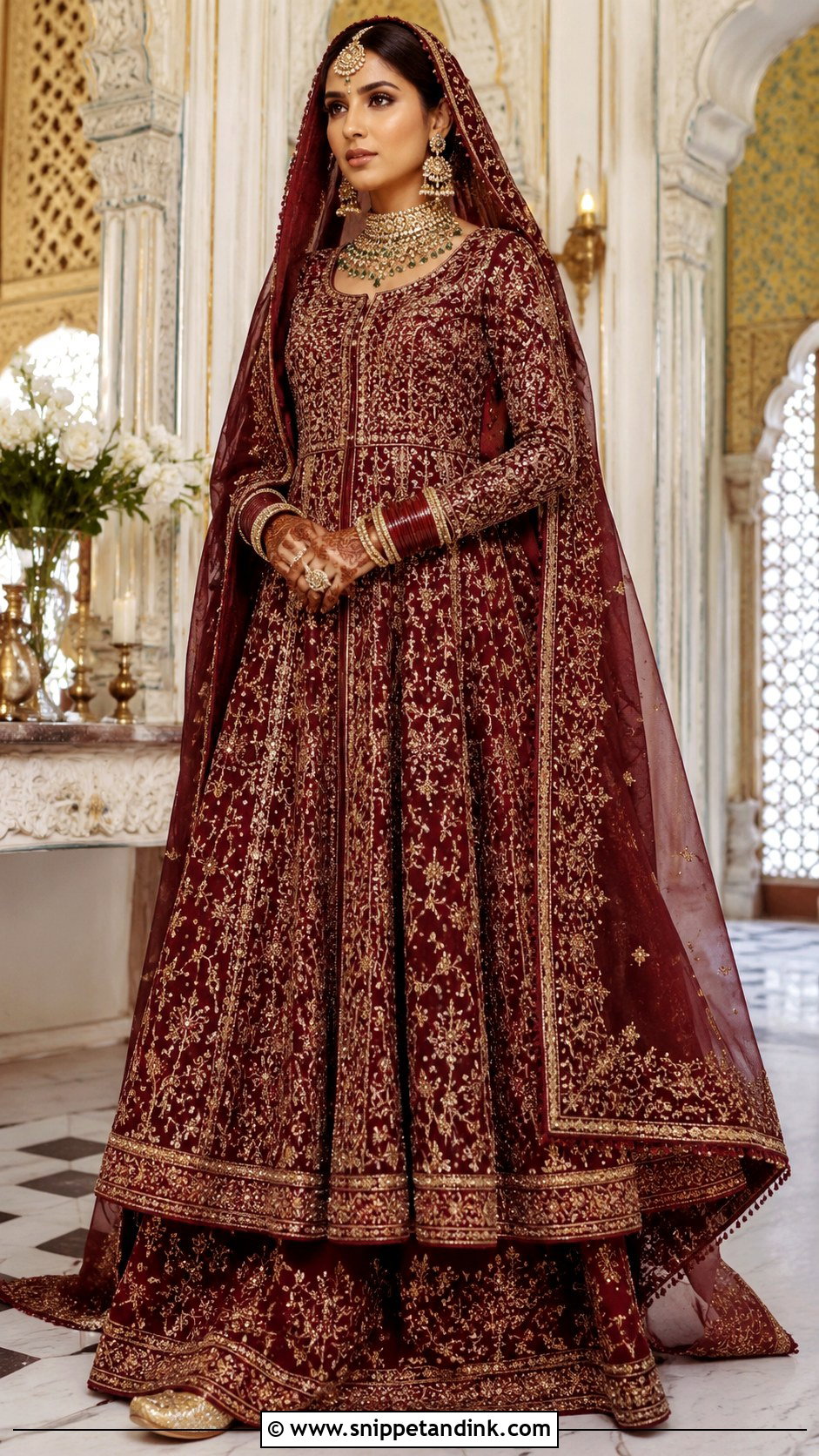 Maroon Pakistani Bridal Pishwas With Lehenga - Snippet and Ink - 20 Maroon Pakistani Bridal Dress Ideas