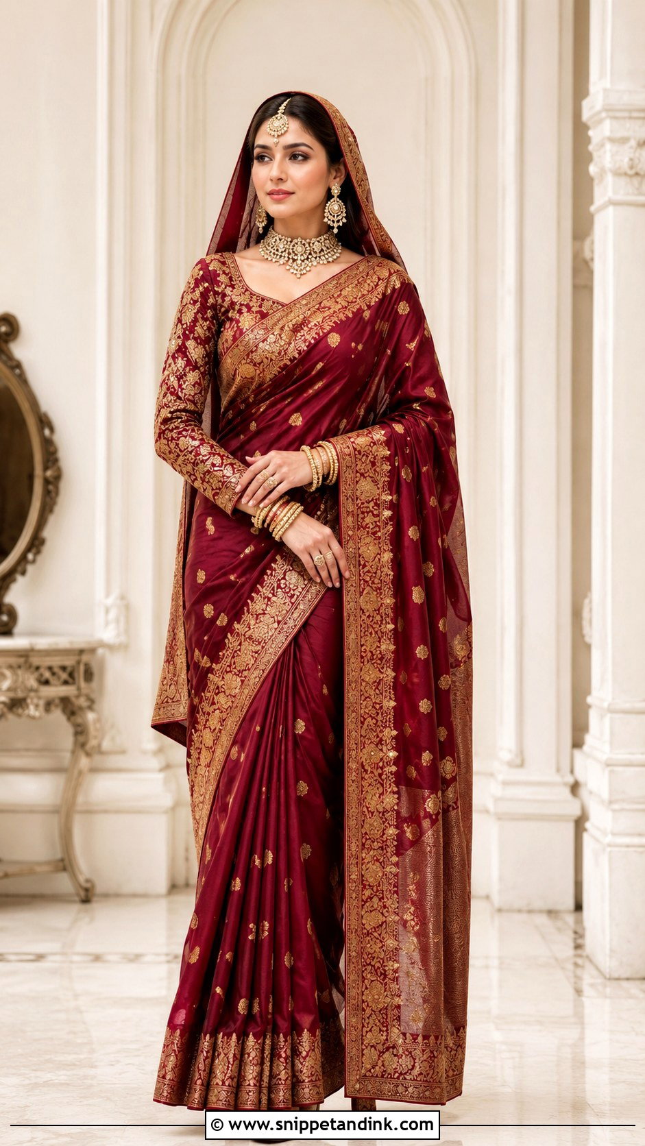Maroon Pakistani Bridal Saree - Snippet and Ink - 20 Maroon Pakistani Bridal Dress Ideas