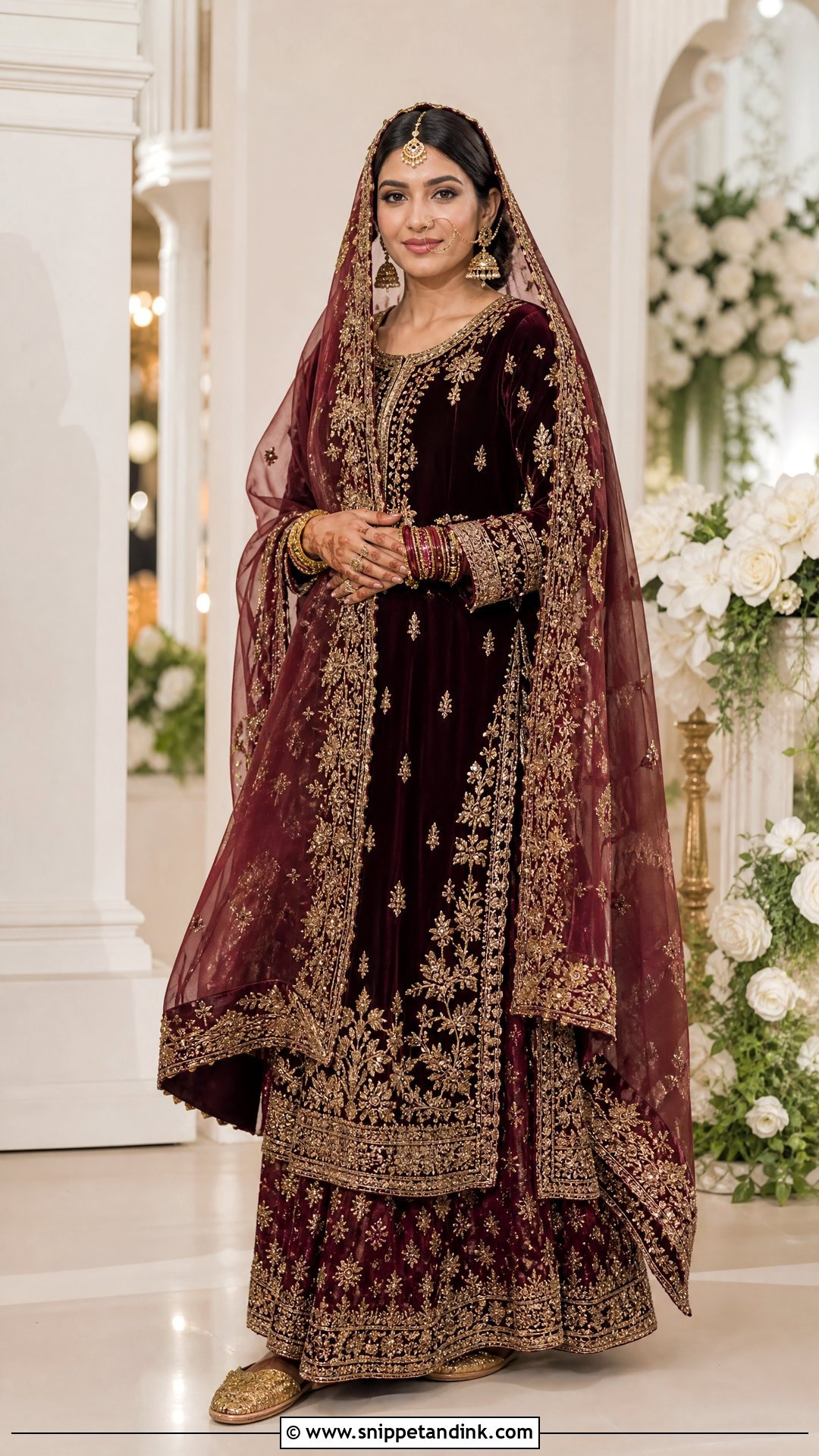 Maroon Pakistani Bridal Velvet Pishwas - Snippet and Ink - 20 Simple Pakistani Bridal Dresses