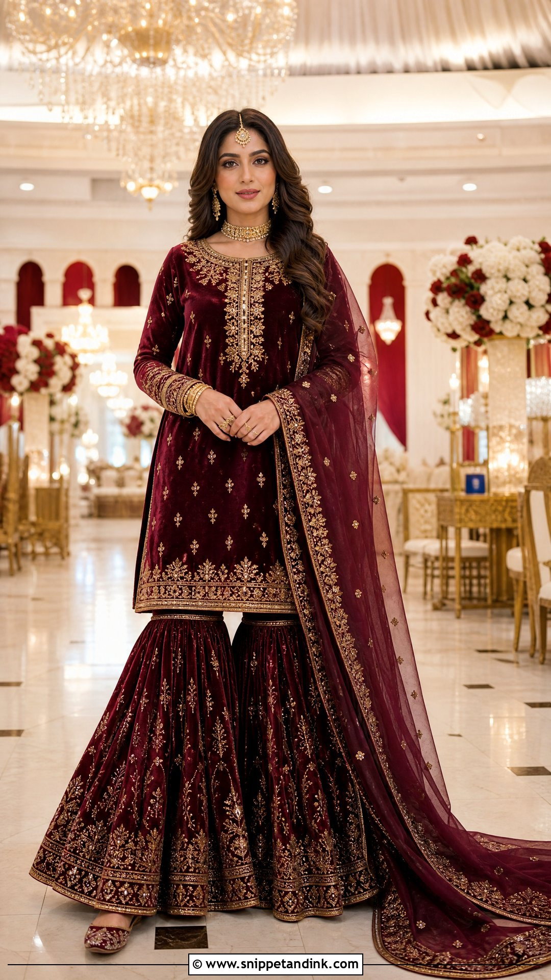 Maroon Pakistani Farshi Gharara Dress - Snippet and Ink - 25 Pakistani Fancy Dresses for Wedding