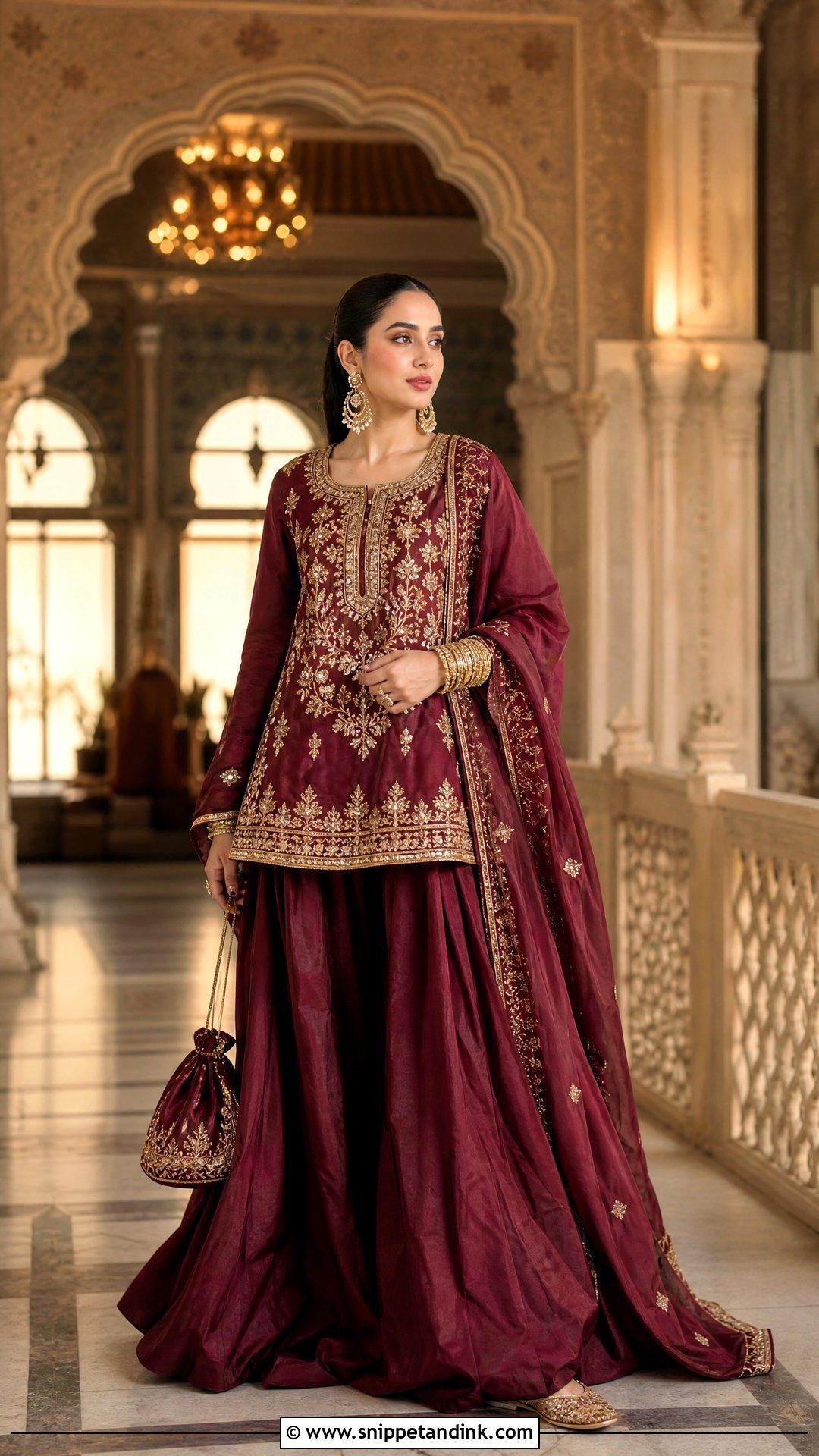 Maroon Pakistani Sister Farshi Shalwar Suit - Snippet and Ink - 20 Pakistani Sister Wedding Dress Ideas