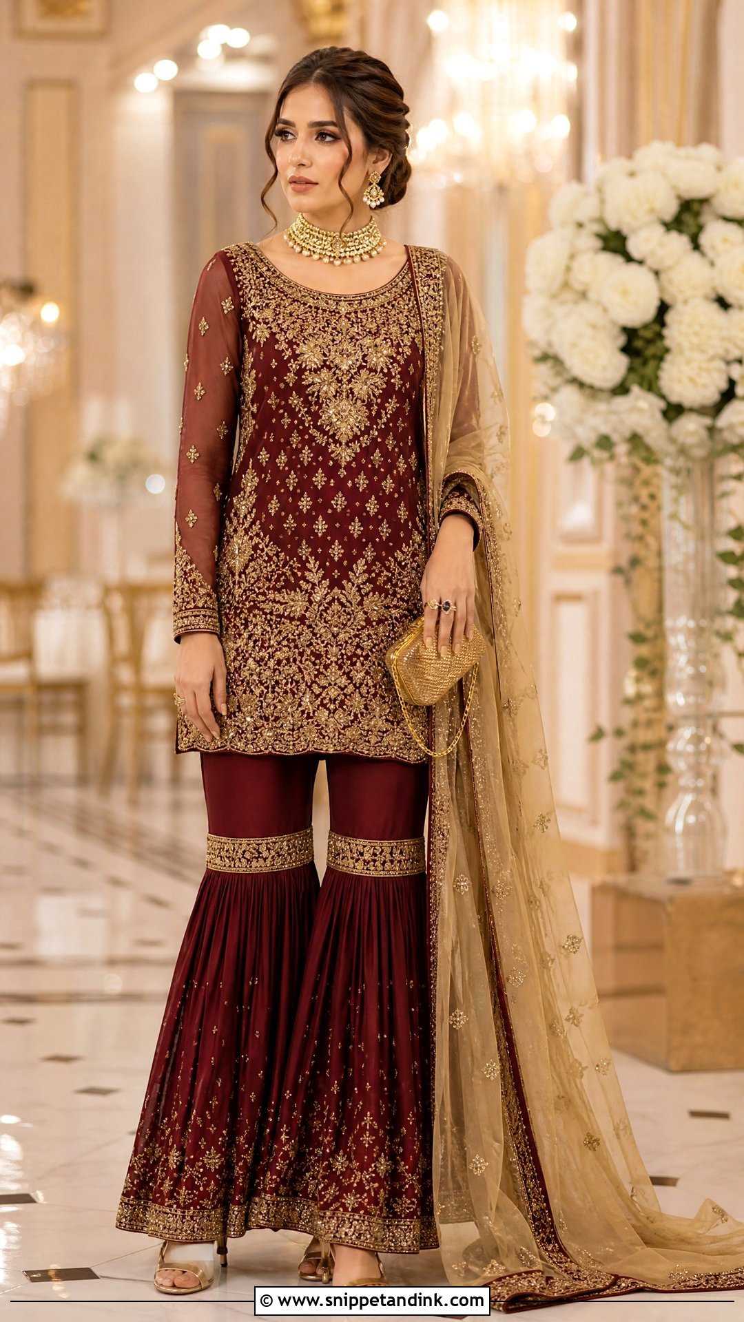 Maroon Pakistani Wedding Gharara - Snippet and Ink - 25 Simple Pakistani Wedding Dress Ideas