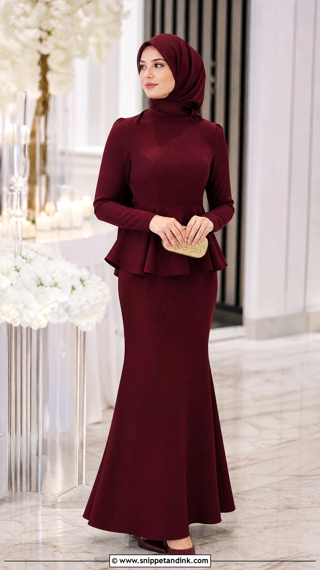Maroon Peplum Hijab Formal Dress - Snippet and Ink - 25 Hijab Formal Dress Ideas