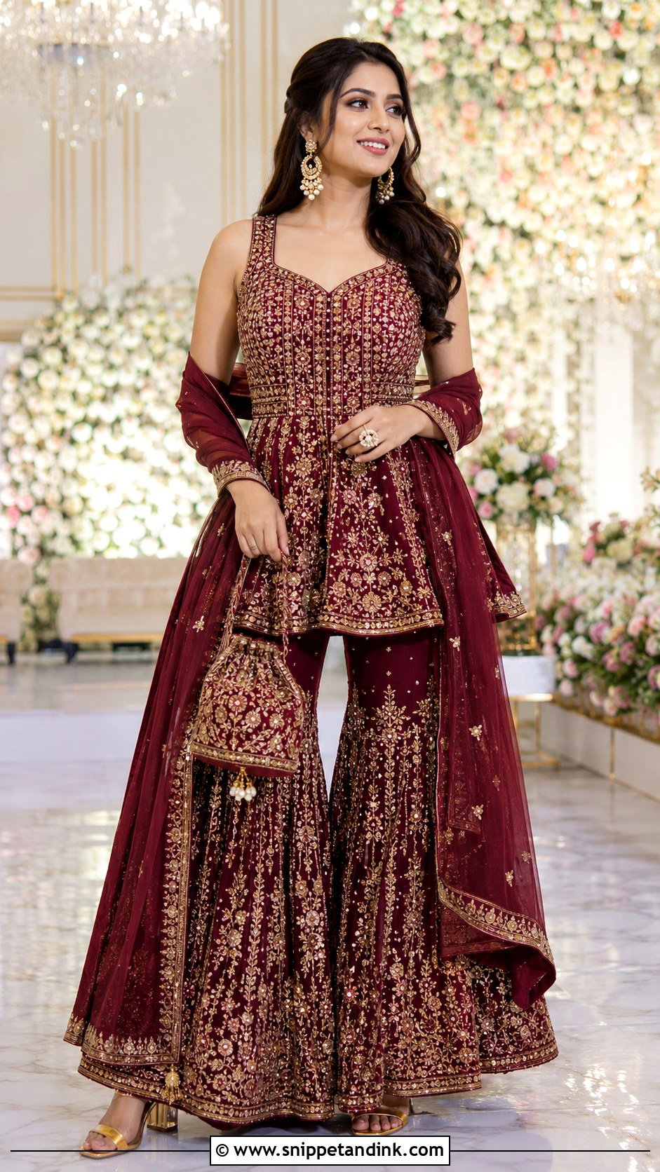 Maroon Peplum Sharara Roka Outfit - Snippet and Ink - 20 Indian Roka Outfits