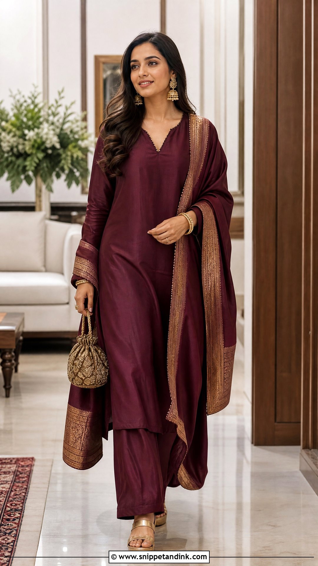 Maroon Plain Suit With Zari Border Dupatta - Snippet and Ink - 20 Plane Suit with Heavy Dupatta Ideas