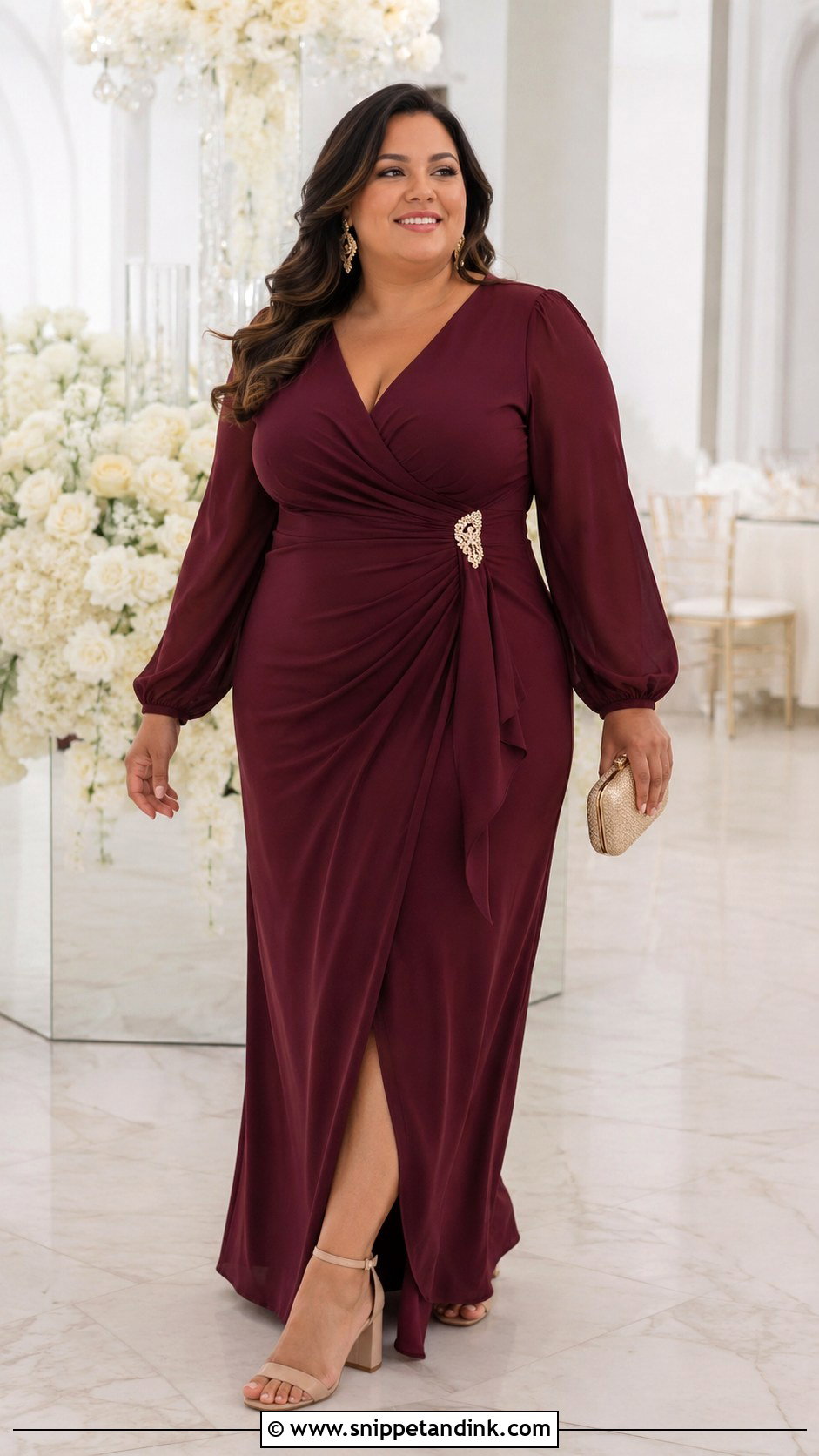 Maroon Plus Size Gown With Waist Detail - Snippet and Ink - 30 Maroon Gown Ideas
