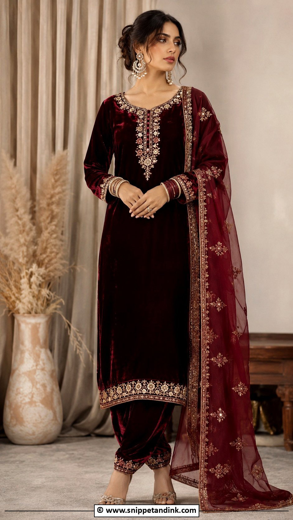 Maroon Punjabi Velvet Suit - Snippet and Ink - 30 Punjabi Wedding Suit Ideas