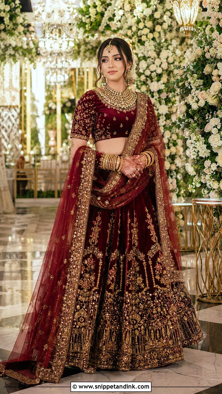 Maroon Punjabi Wedding Lengha With Kundan Jewelry - Snippet and Ink - 25 Punjabi Wedding Lengha Ideas