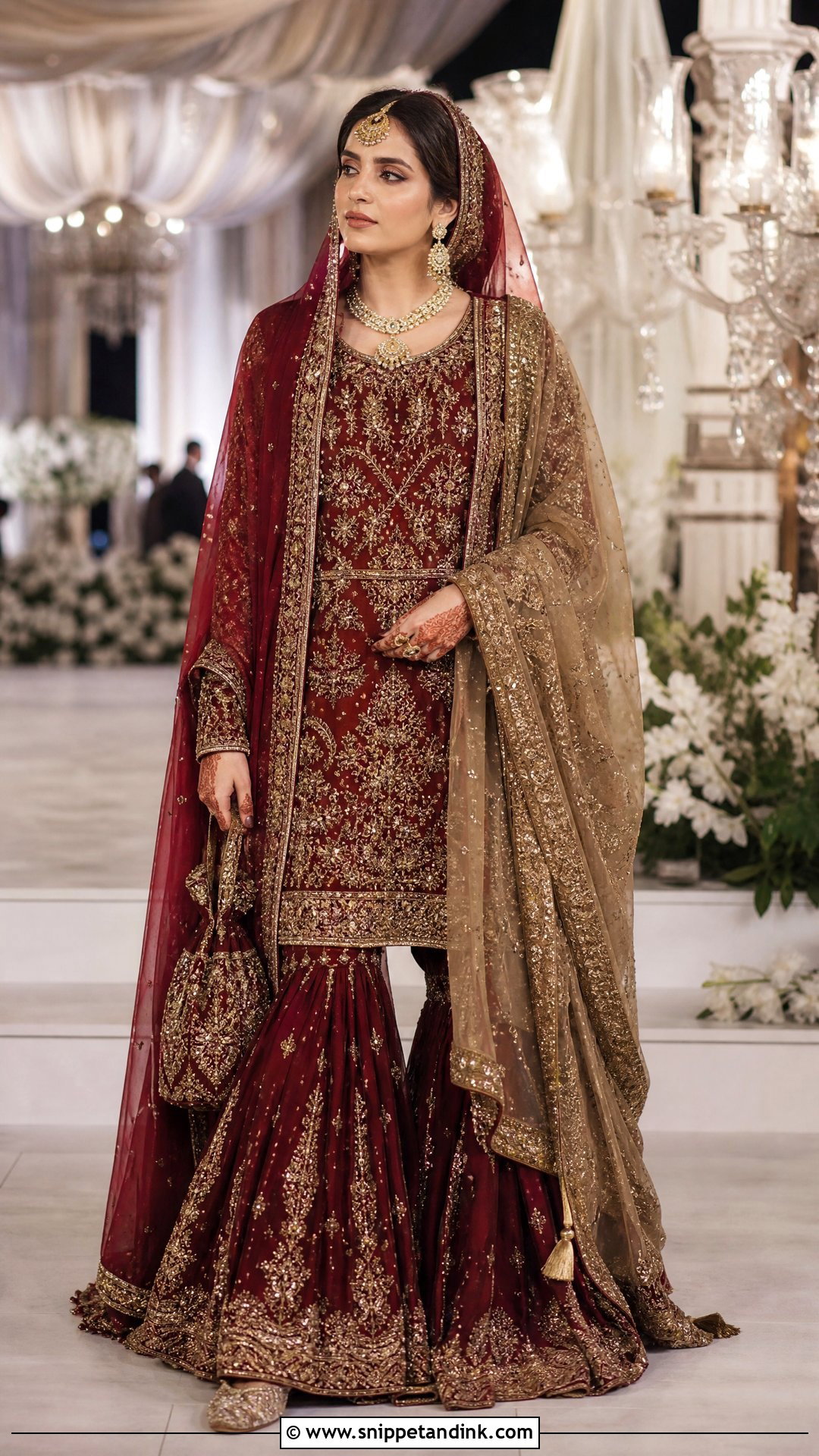 Maroon Red Garara With Long Shirt - Snippet and Ink - 20 Red Garara Dress Pakistani Bridal Ideas