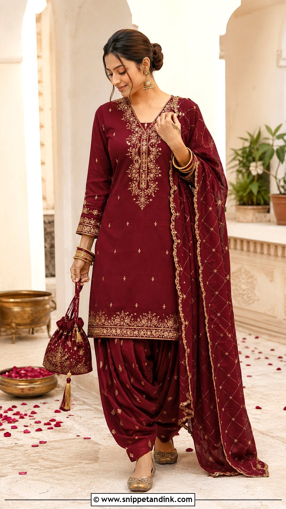 Maroon Salwar Suit With Antique Gold Kiran Dupatta - Snippet and Ink - 20 Kiran Dupatta Ideas