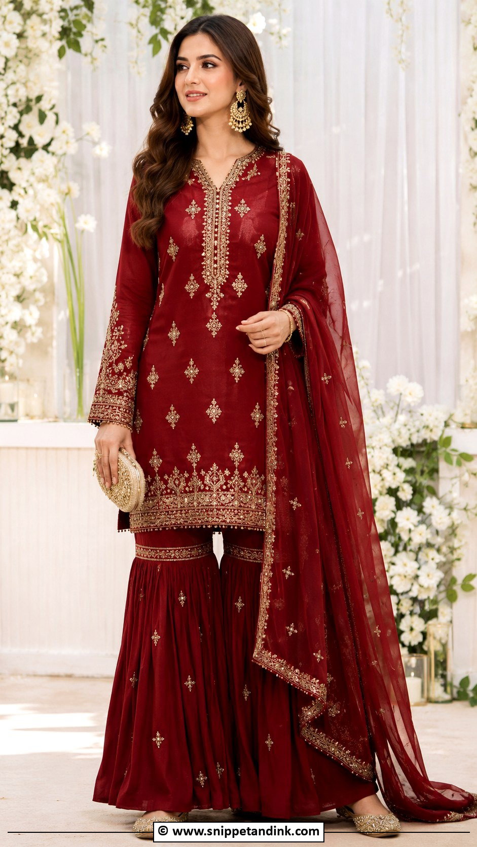Maroon Sharara Henna Night Outfit - Snippet and Ink - 30 Henna Night Dress Ideas
