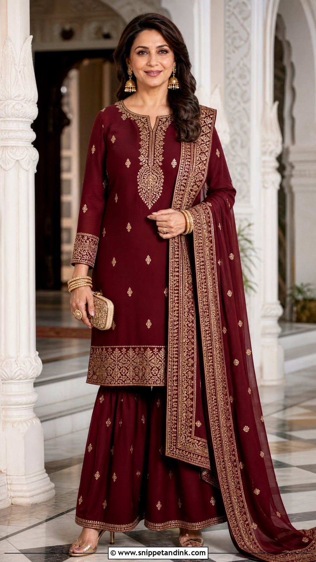 Maroon Sharara With Long Kurta - Snippet and Ink - 20 Stylish Sharara Designs for Wedding