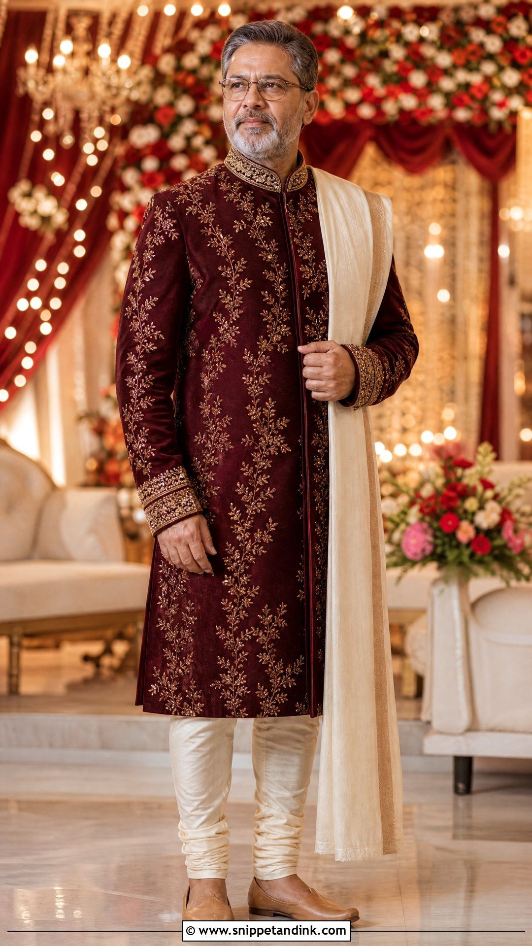 Maroon Sherwani For Bride Father - Snippet and Ink - 25 Indian Bride Father Outfit Ideas