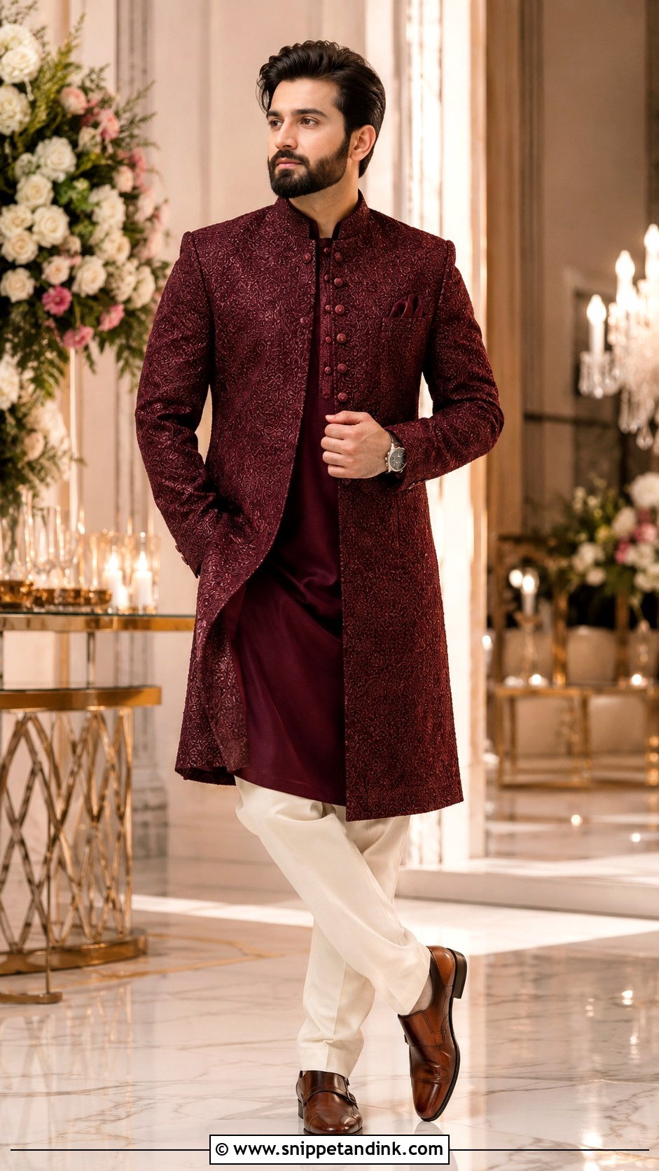 Maroon Sherwani Wedding Outfit - Snippet and Ink - 25 Ranbir Kapoor Wedding Outfit Ideas