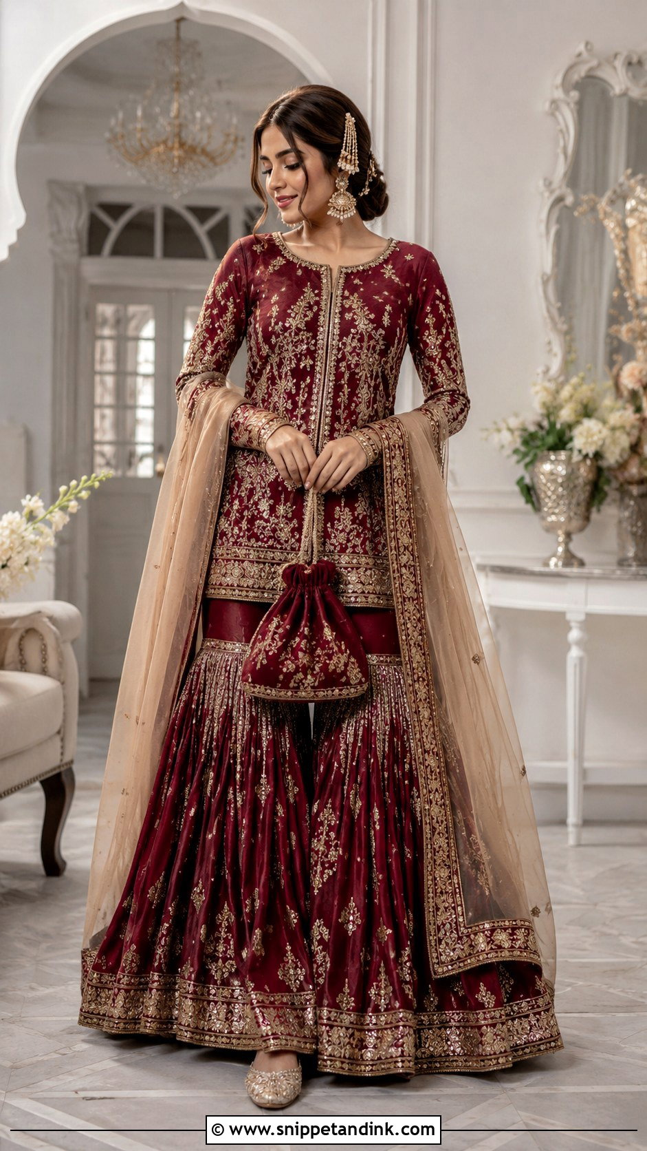 Maroon Short Shirt Gharara Mangni Dress - Snippet and Ink - 20 Mangni Dress Pakistani Bridal Ideas