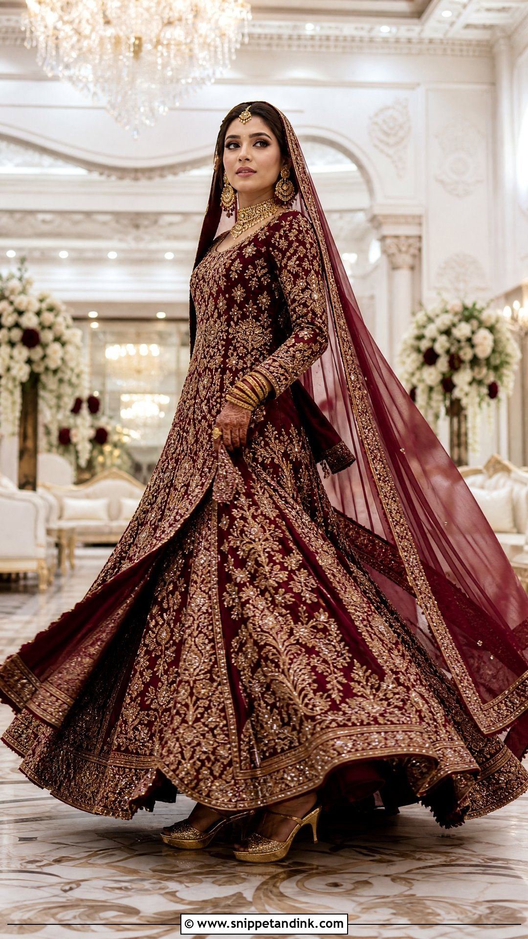 Maroon Silk Farshi Lehenga - Snippet and Ink - 20 Pakistani Silk Wedding Dress Ideas