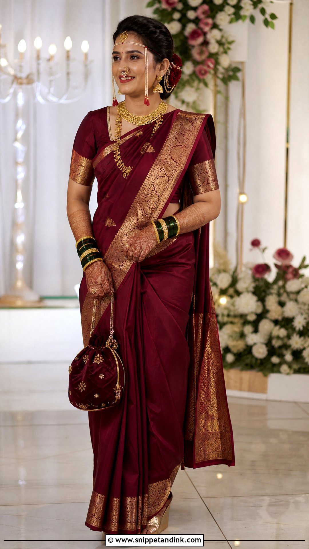 Maroon Silk Marathi Bride Look - Snippet and Ink - 20 Simple Marathi Bride Look Ideas