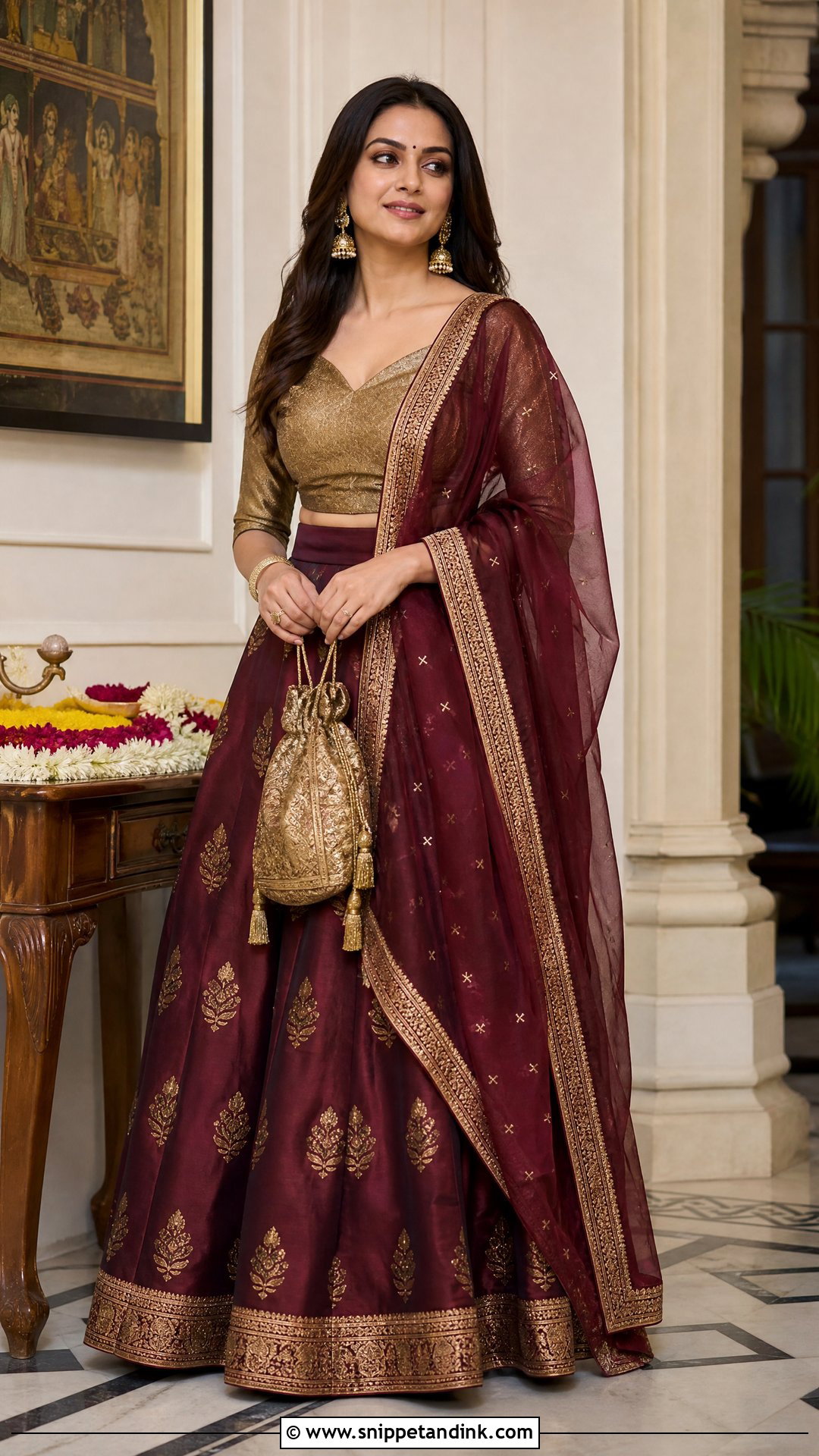 Maroon Silk Party Lehenga - Snippet and Ink - 20 Party Lengha Ideas
