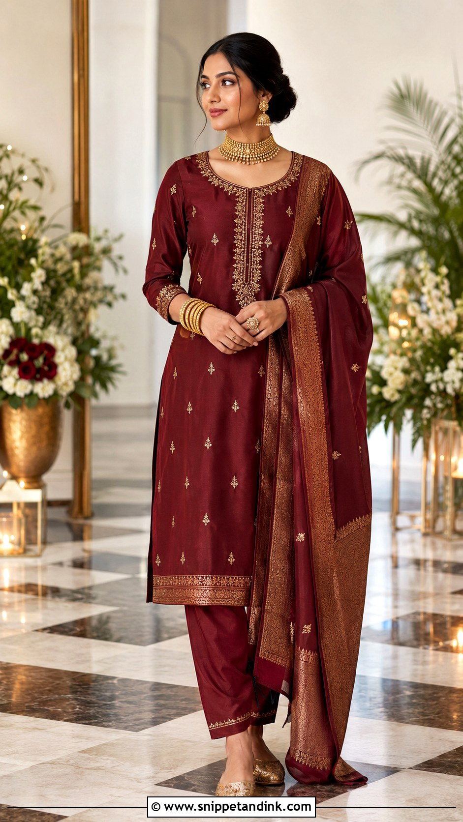 Maroon Silk Salwar Suit Grahshanti Outfit - Snippet and Ink - 20 Grahshanti Outfit for Bridal Ideas